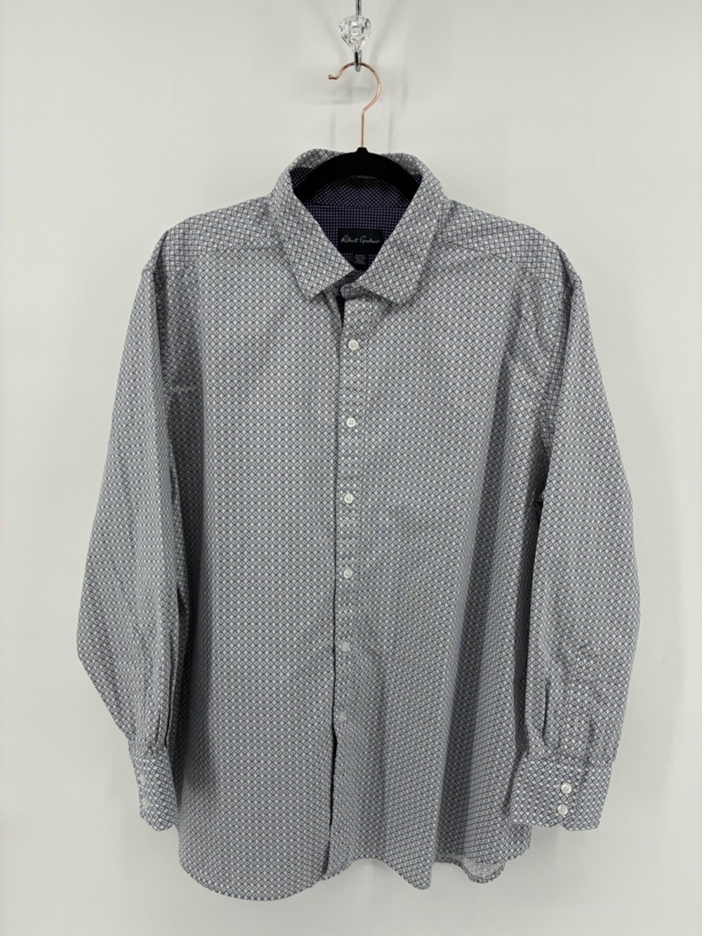 Robert Graham Men's Blue White Patterned Button-Down Dress Shirt Stretch